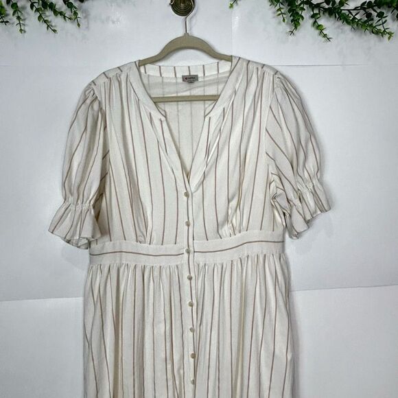 Cremieux Midi dress Button Up Ivory Stripe Puff Sleeve s z 14 Large - Picture 15 of 15